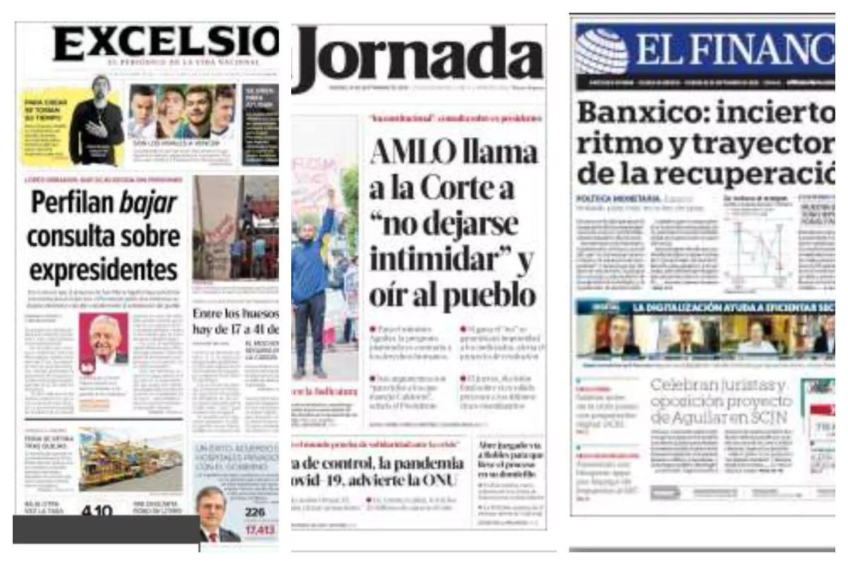 Portadas del 25 de septiembre de 2020