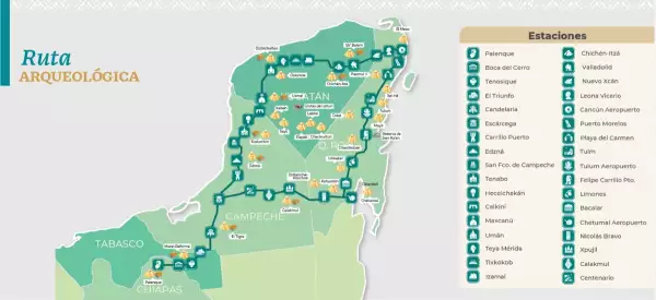 Ruta y estaciones del Tren Maya