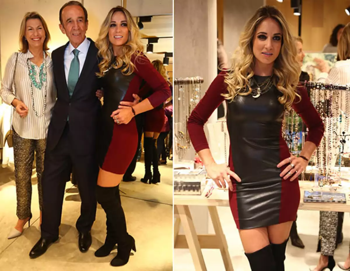 Paula acompañada de sus papás Manuel y Marie Thérèse Arango en la venta privada de su marca de joyería.