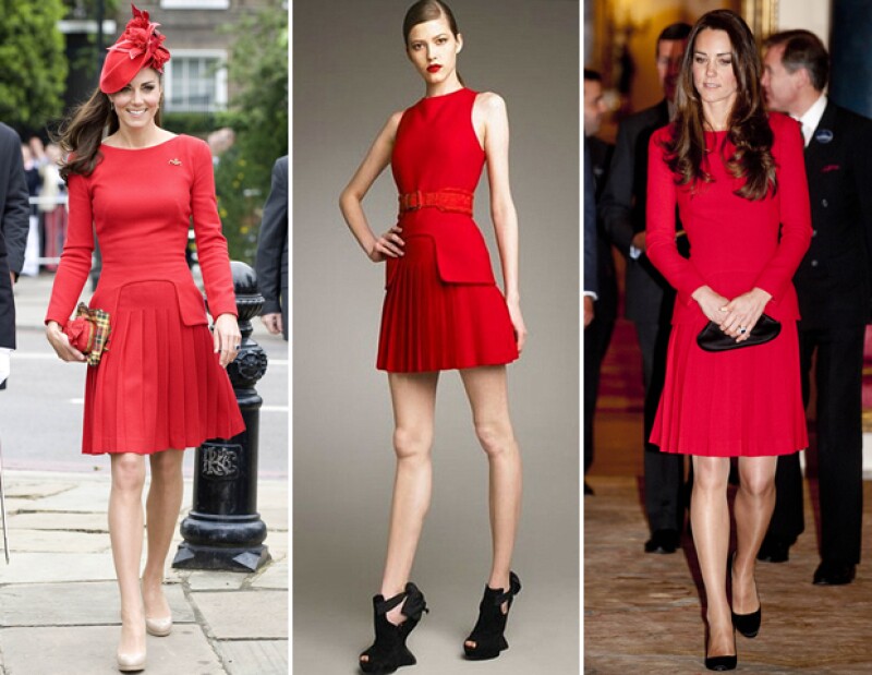 Kate Middleton repitió el vestido rojo de la colección Pre-Fall 2011 de Alexander McQueen en 2012 y 2014.