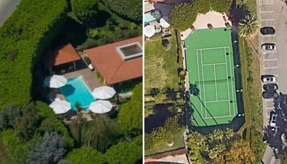 La casa incluye una alberca, una casa huéspedes y una cancha de tenis 