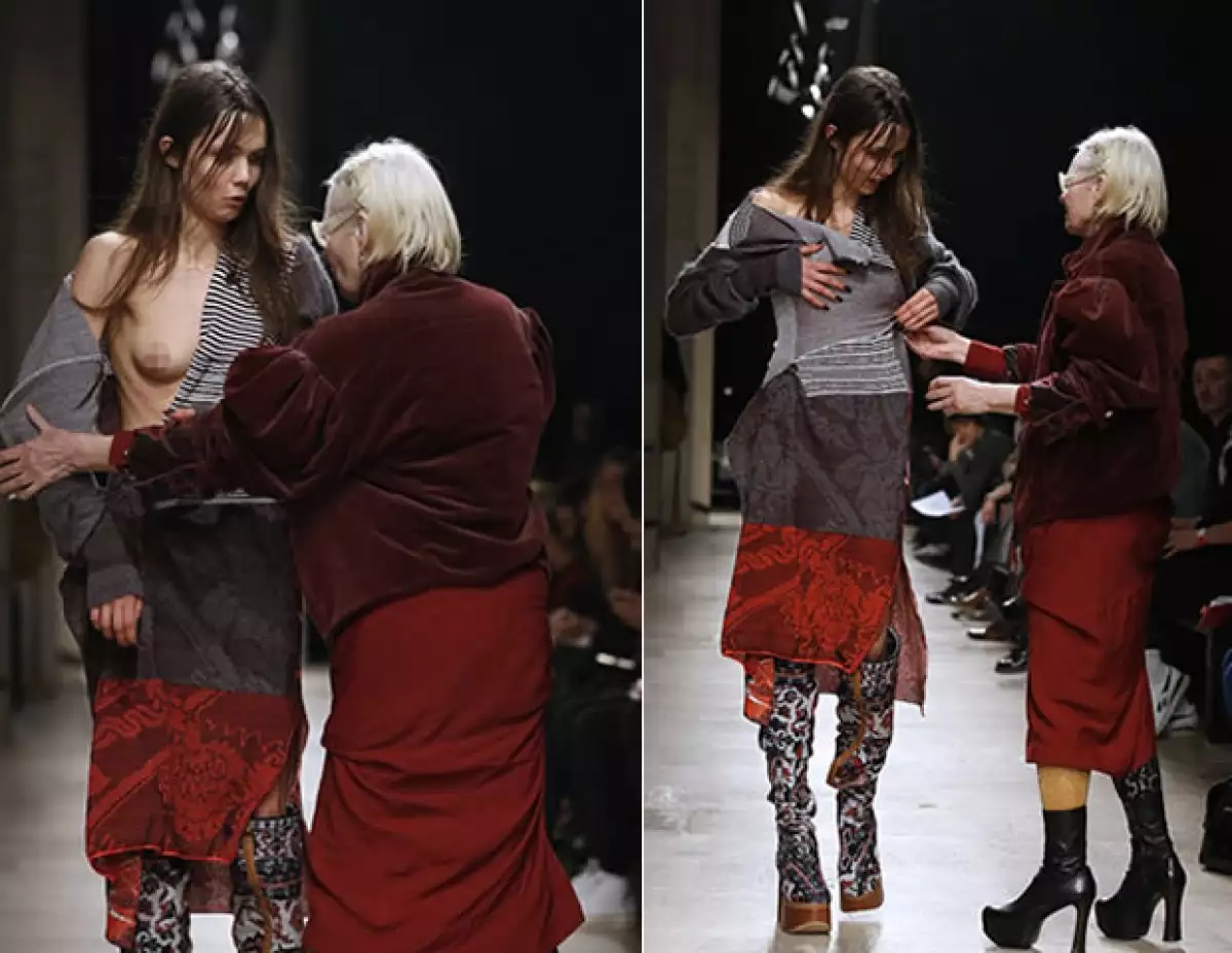 La modelo se vio expuesta a plena pasarela, sin embargo, Vivienne acudió a su auxilio.