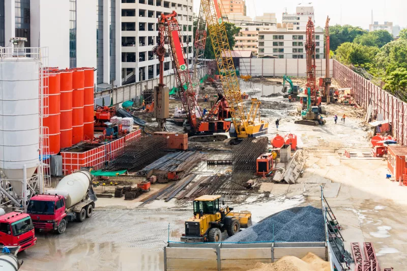 Constuction activities and operation machine at construction site