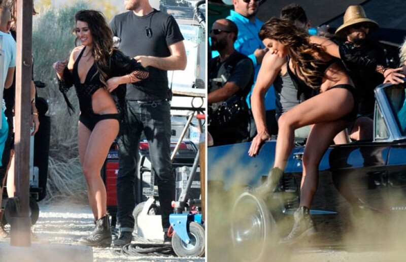 Lea lució su silueta en un traje de baño negro, con el que grabo escenas sobre un automóvil.