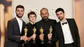 Basel Adra, Rachel Szor, Hamdan Ballal, Yuval Abraham, ganadores del Oscar 2025 a Mejor documental.