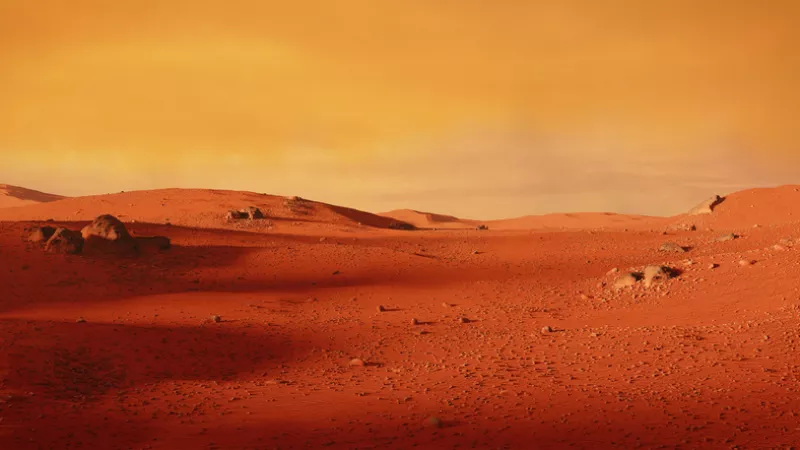 landscape on planet Mars, scenic desert scene on the red planet (3d space illustration)