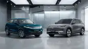 Dos SUV eléctricas, la BYD Yuan Pro y la Geely EX5, aparecen frente a frente. Ambos modelos pertenecen a las automotrices chinas BYD y Geely y compiten en el segmento de las SUV 100% eléctricas en México.