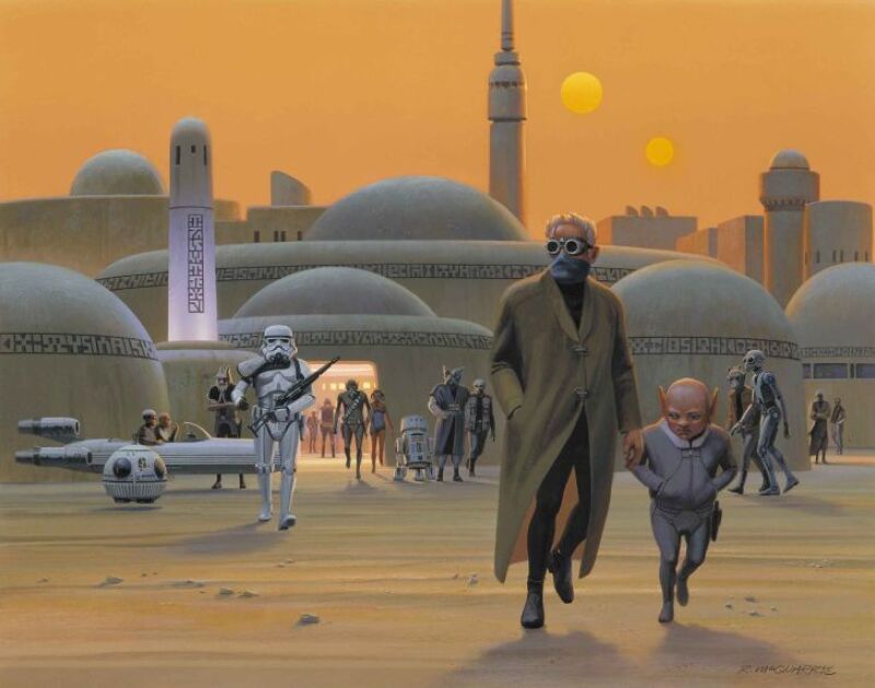 Una de las primeras pinturas de Ralph McQuarrie de Mos Eisley, Tatooine