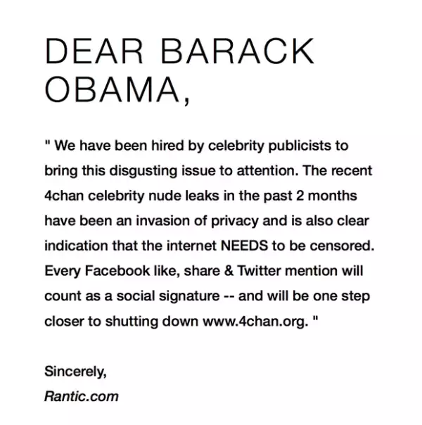 Rantic dirigió esta carta al presidente de Estados Unidos de parte de los publicistas de celebridades, cuyas identidades no fueron reveladas.