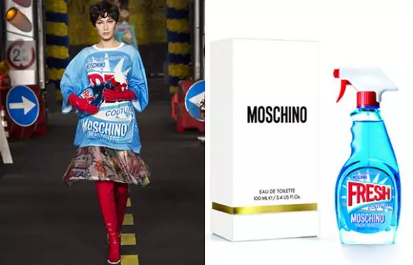 Bella Hadid desfiló con el envase del perfume.