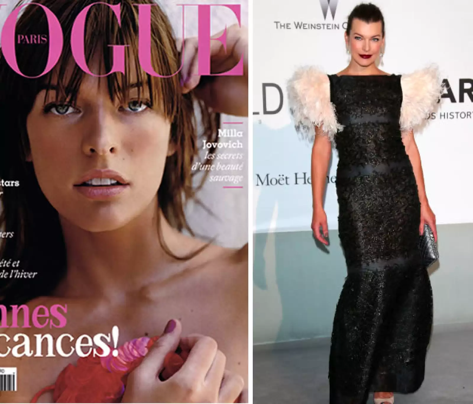 Milla Jovovich-Desde los 9 años la ucraniana empezó a modelar, comenzó a ganar fama por aparecer en un comercial de Revlon junto con otras dos modelos. En 1987 fue su primera portada de la revista italiana Lei.
