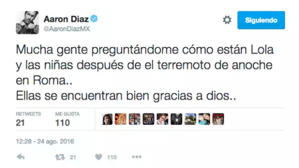 Desde hace tiempo la familia del actor, Lola Ponce y sus hijas Erin y Regina, viven en Italia y después del terremoto ocurrido cerca de Roma, muchos seguidores mostraron su preocupación.