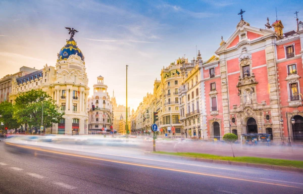 Downtown,Madrid,,Spain,,Where,The,Calle,De,Alcala,Meets,The