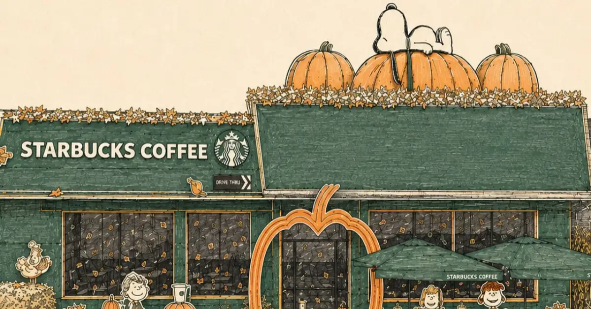 Un boceto de lo que es la cafetería temática de Peanuts en CDMX.