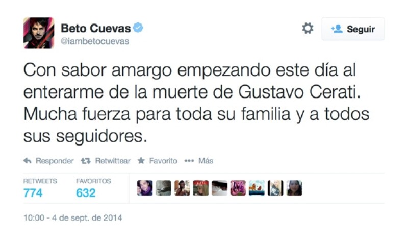 Beto Cuevas expresó su trsiteza por la noticia.