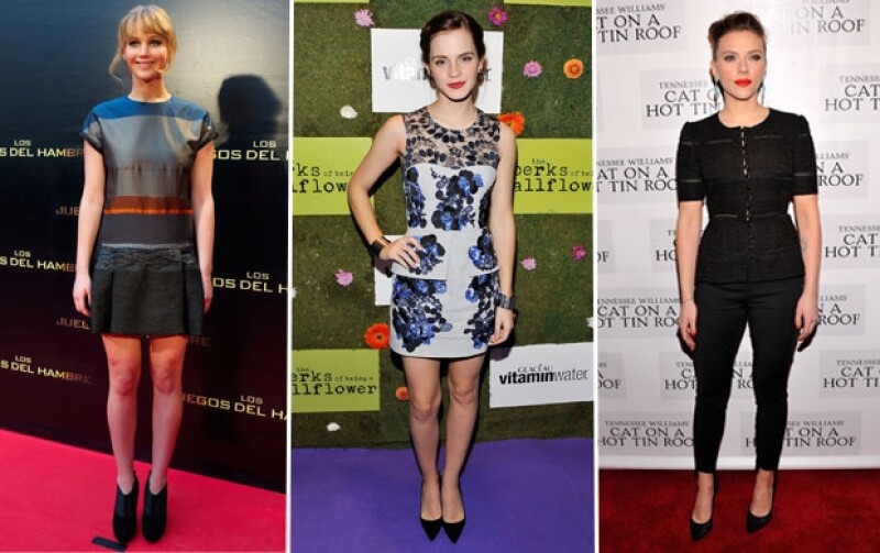 Las primeras tres posiciones las ocuparon: Emma Watson (al centro), Scarlett Johansson (ala dercha) y Jennifer Lawrence (a la izquierda)