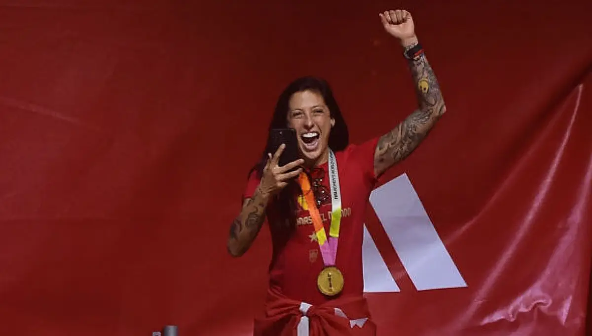 Spain Lift The FIFA Women's World Cup Trophy In Victory Celebration For Fans