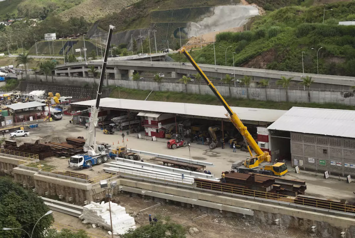 Cranes working at metro station construction