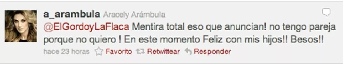 Aracely aclara en Twitter que no tiene novio.