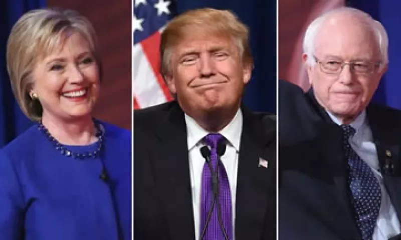 Hillary Clinton, Donald Trump (centro) y Bernie Sanders, tres de los aspirantes a la Casa Blanca. (Foto: Getty Images)
