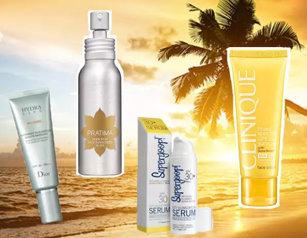 De izquierda a derecha: Dior,Pratima,Supergoop,Clinique.