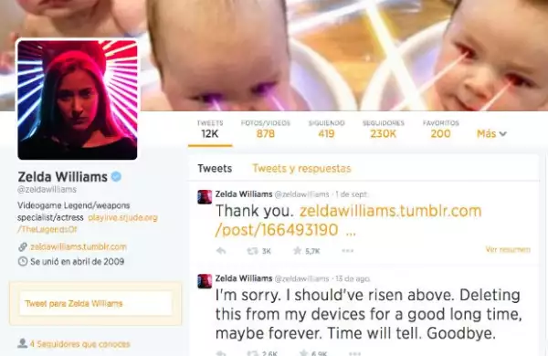 Zelda regresó a Twitter el pasado 1º de septiembre; tiene más de 230 mil seguidores.