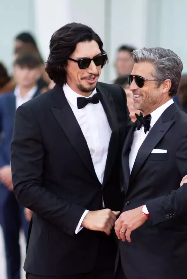 Adam Driver y Patrick Dempsey, que forman parte del elenco de Ferrari, en el Festival de Cine de venecia.
