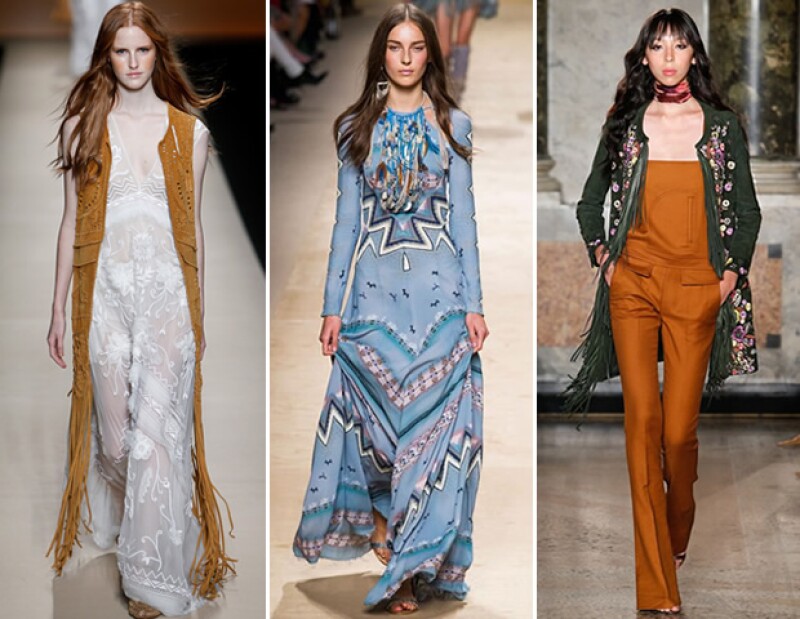 El estilo boho setentero estuvo presente tanto en las pasarelas de primavera como de verano. Alberta Ferretti, Etro y Emilio Pucci le dieron el toque de la época con fringes y estampados.