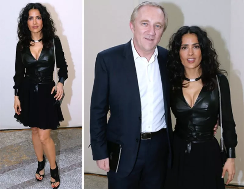 La mexicana acudió ayer al desfile de Saint Laurent en París donde fue acompañada de su esposo Francois-Henry Pinault, quien seguro quedó encantado con su look.