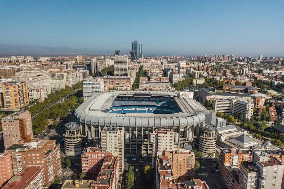 Aerial view of Santiago Bernabeu stadium in Madrid