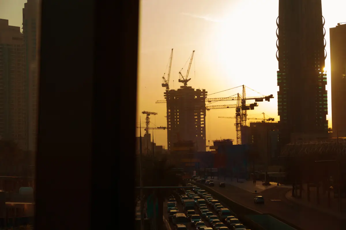 Construction work in Dubai by night