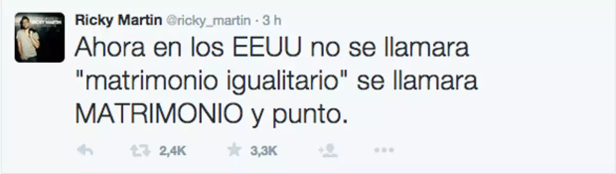 Ricky Martin fue de los primeros famosos en expresar su sentir ante la aprobación del matrimonio gay.