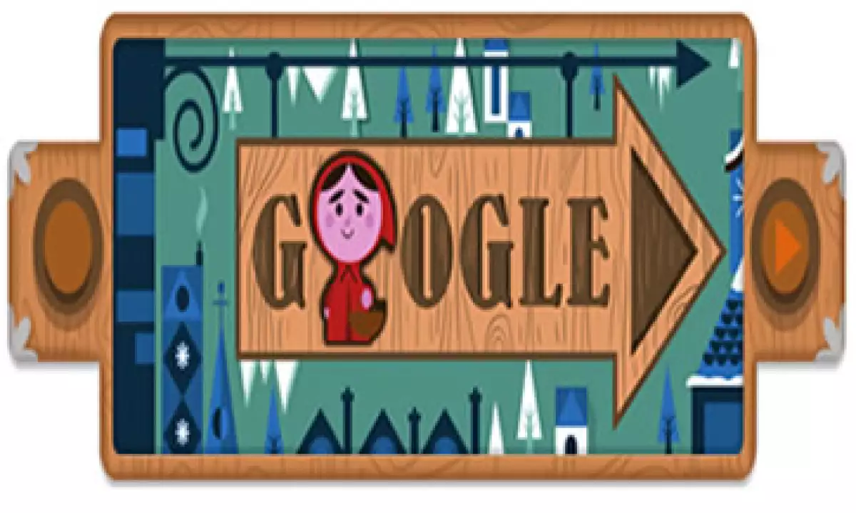 El doodle de Google muestra la historia de Caperucita roja, una niña que va visitar a su abuela pero es devorada por el lobo feroz. (Foto tomada de Google.com)