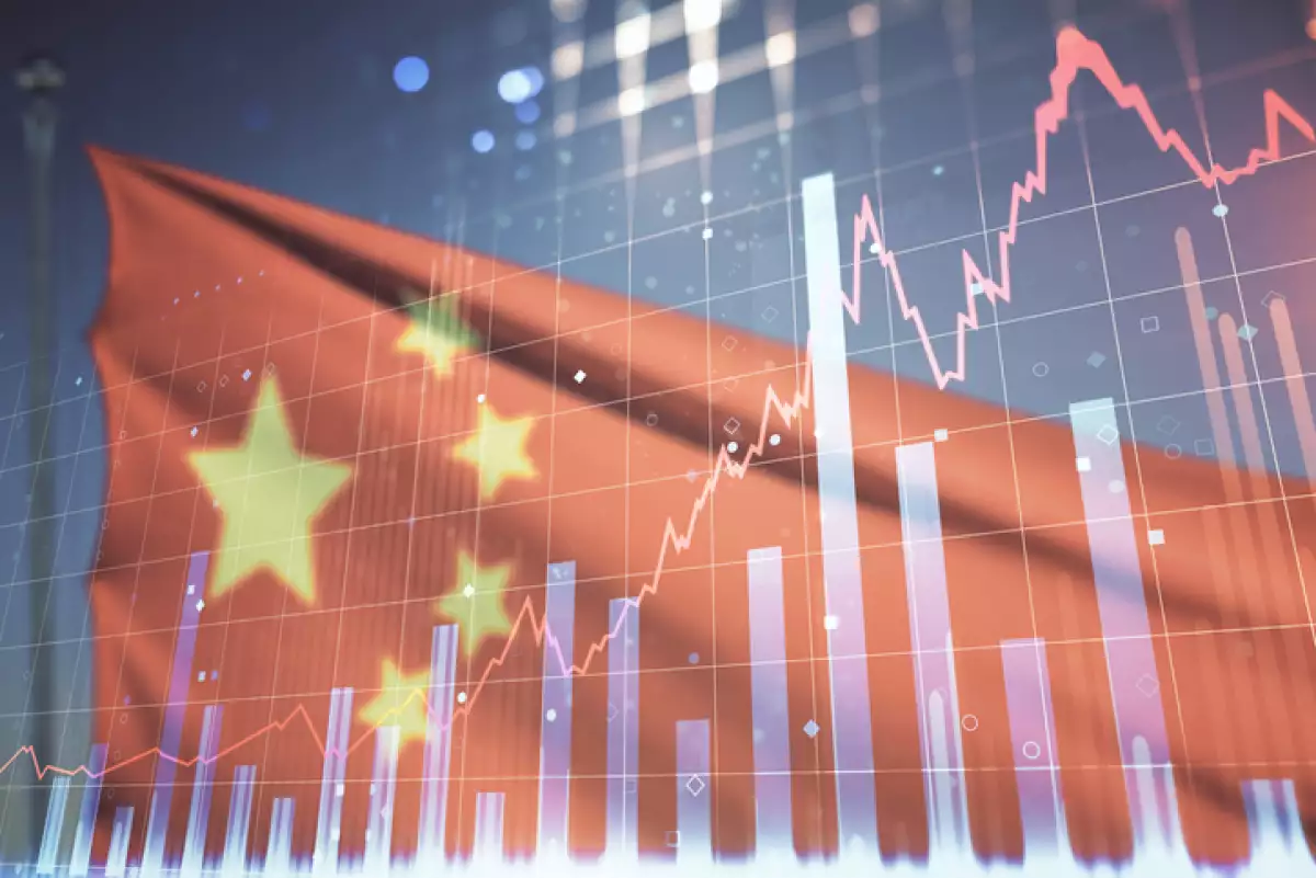 bandera china con gráficos financieros