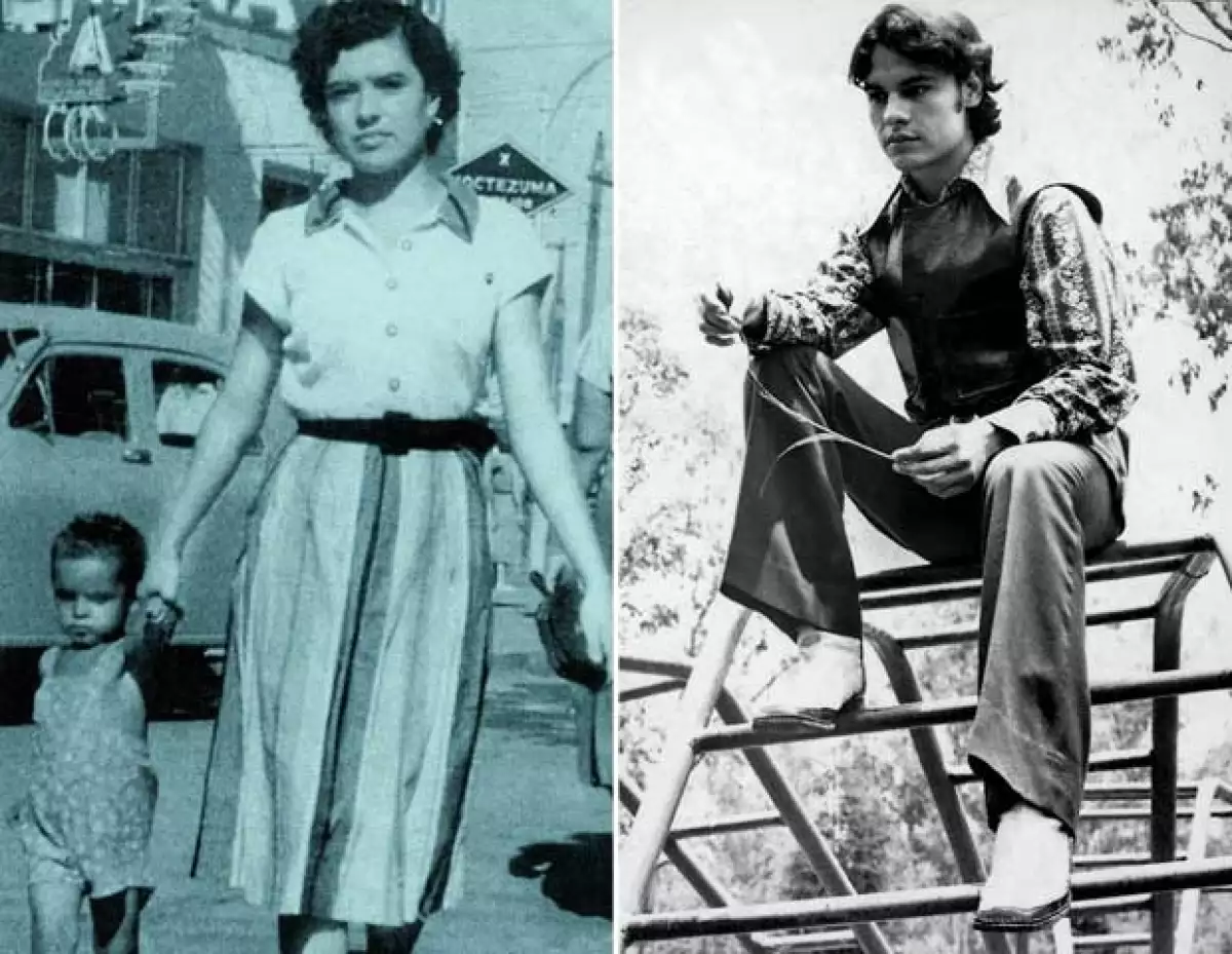 En la imagen de la izquierda Juan Gabriel con su hermana Virginia en Ciudad Juárez; Juan Gabriel a los 17 años de edad.