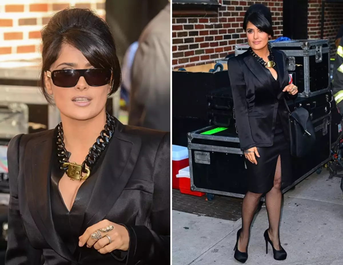 Vestida de negro de pies a cabeza, la actriz fue al show de David Letterman, donde habló sobre su experiencia en las telenovelas, fuera del set se tomó varias fotos.