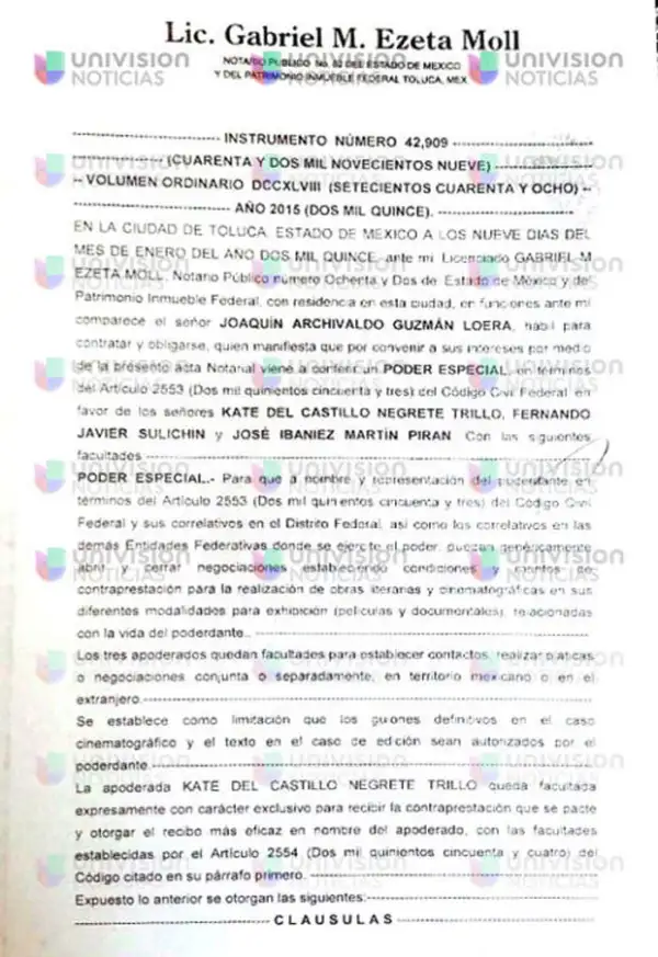 Además de a Kate, el documento también otorga poder especial a los productores Fernando Javier Sulichin y José Ibáñez Martín Pira.