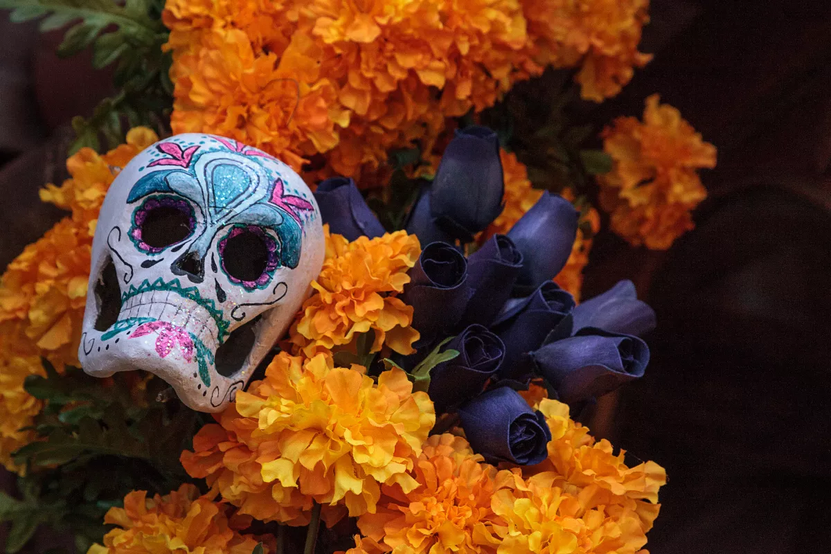 Flower,And,Skeleton,Altar,At,Dia,De,Los,Muertos,,Day