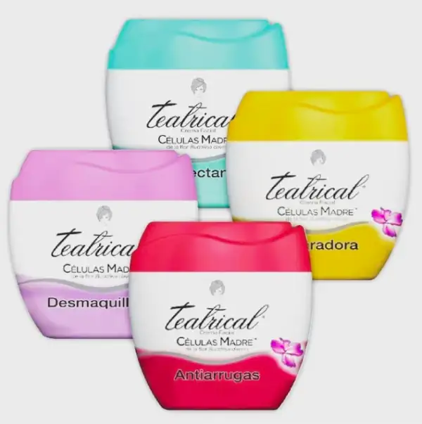 Envases de la crema Teatrical, marca mexicana de cuidado personal con casi 100 años de historia.