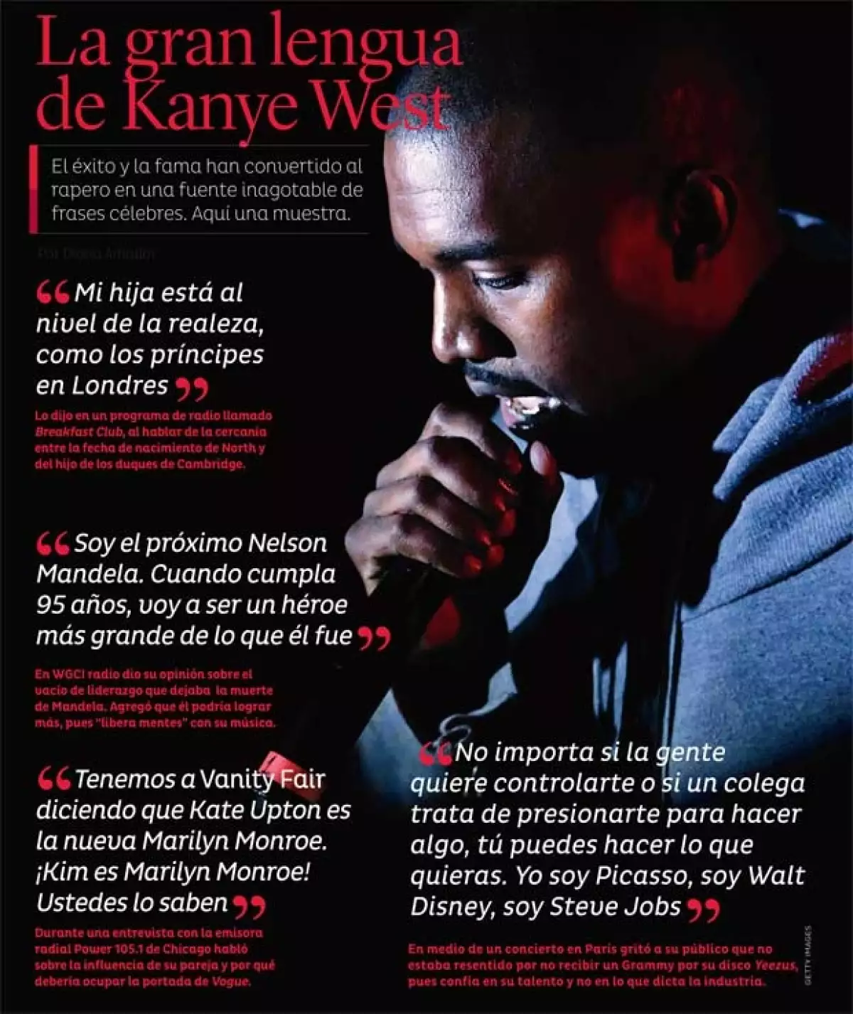 El cantante no se detiene ante nadie ni nada para decir lo que piensa; algunas frases son un tanto egocéntricas, pero... es Kanye.