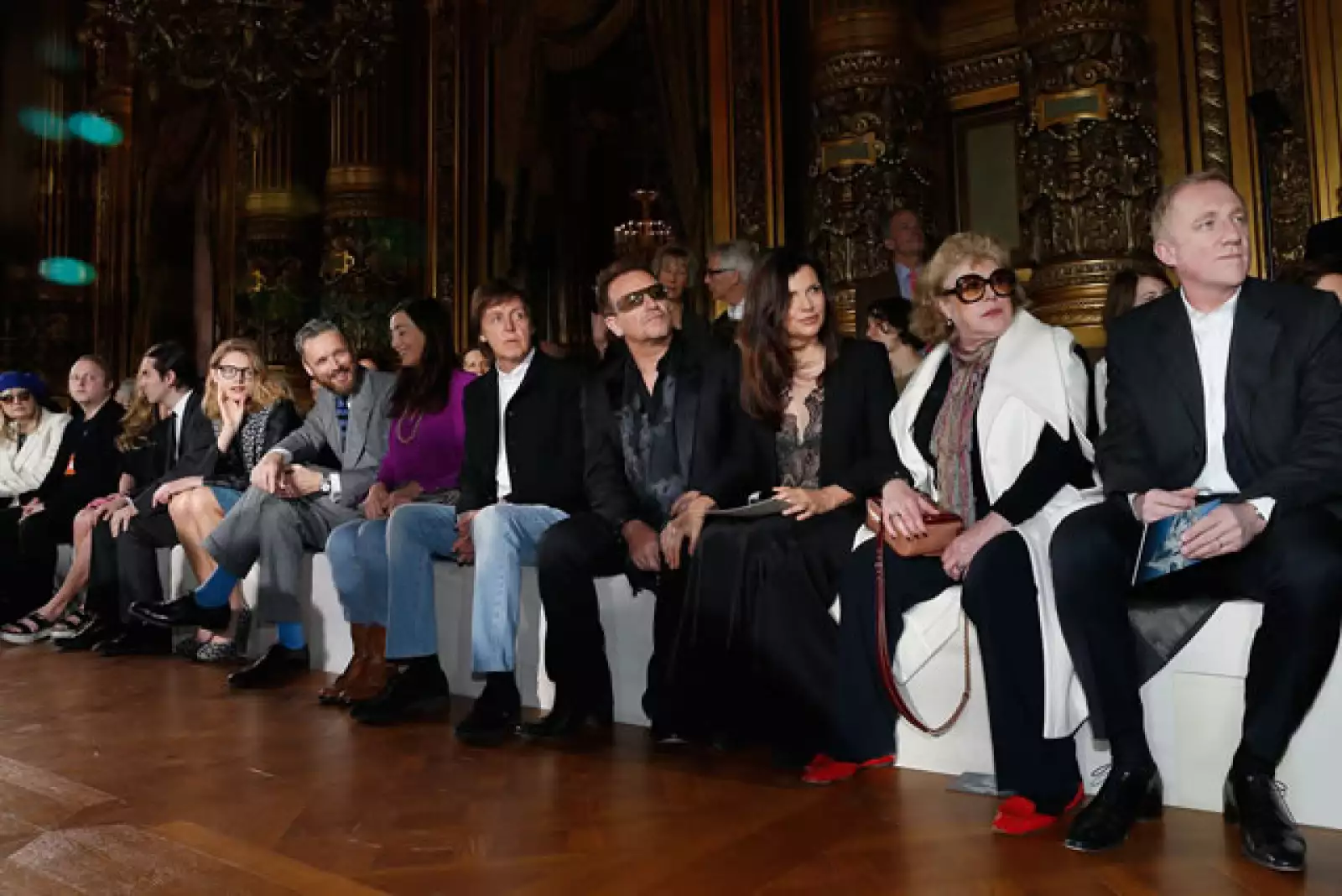 James McCartney, Twiggy, Solveig Karadottir, Dhani Harrison, Natalia Vodianova, Alasdhair Willis, Nancy Shevell, Paul McCartney, Bono, Ali Hewson, Marianne Faithfull, François-Henri Pinault.