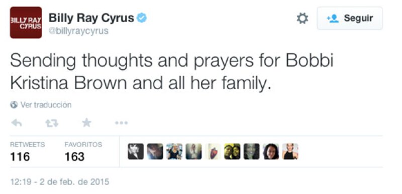 El papá de Miley fue otra de las celebs que pidieron por la hija de Whitney Houston.