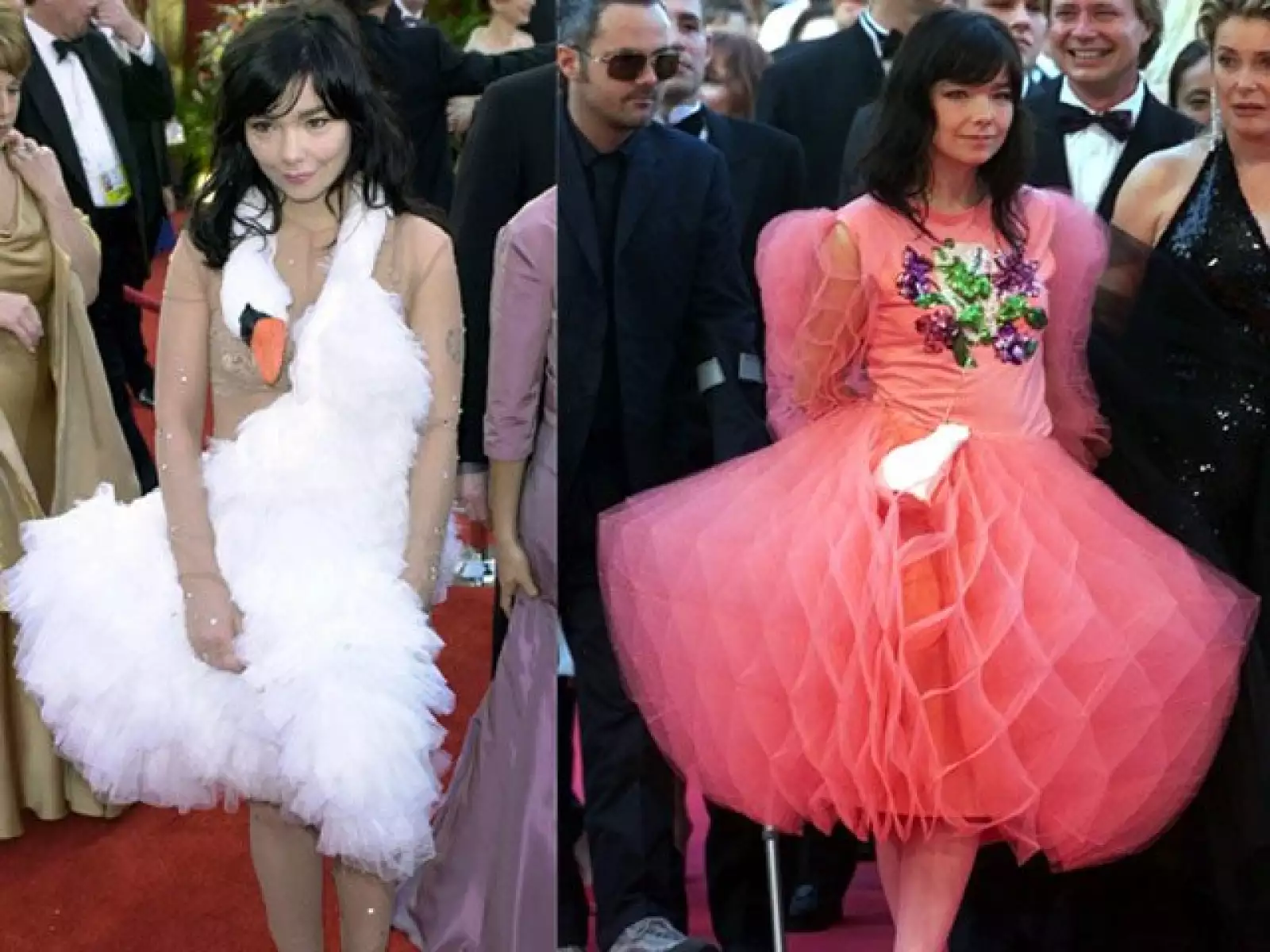 La cantante Björk es muy recordada por el vestido de cisne, diseñado por Marjan Pejoski, que vistió en el Oscar del año 2001. Con otro modelito abombado en Cannes, en 2000.
