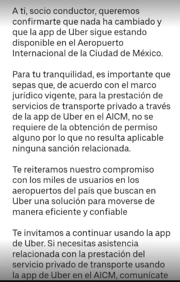 Uber seguirá operando en el AICM: "No hay impedimento jurídico"