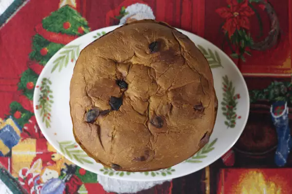 Traditional Christmas panettone on a festive table
