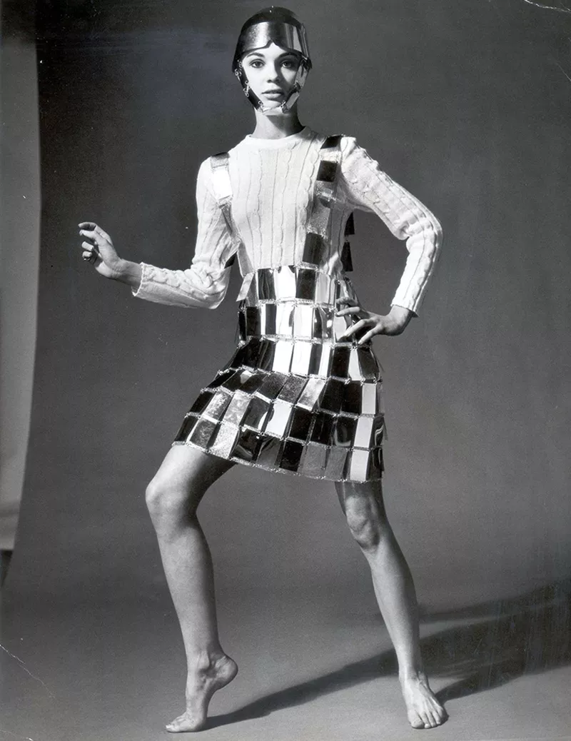 Paco Rabanne Shirt Silver Skirt With Matching Centurion Helmet 1966.