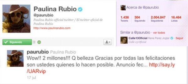 Paulina Rubio agradeció a sus seguidores por este hecho.