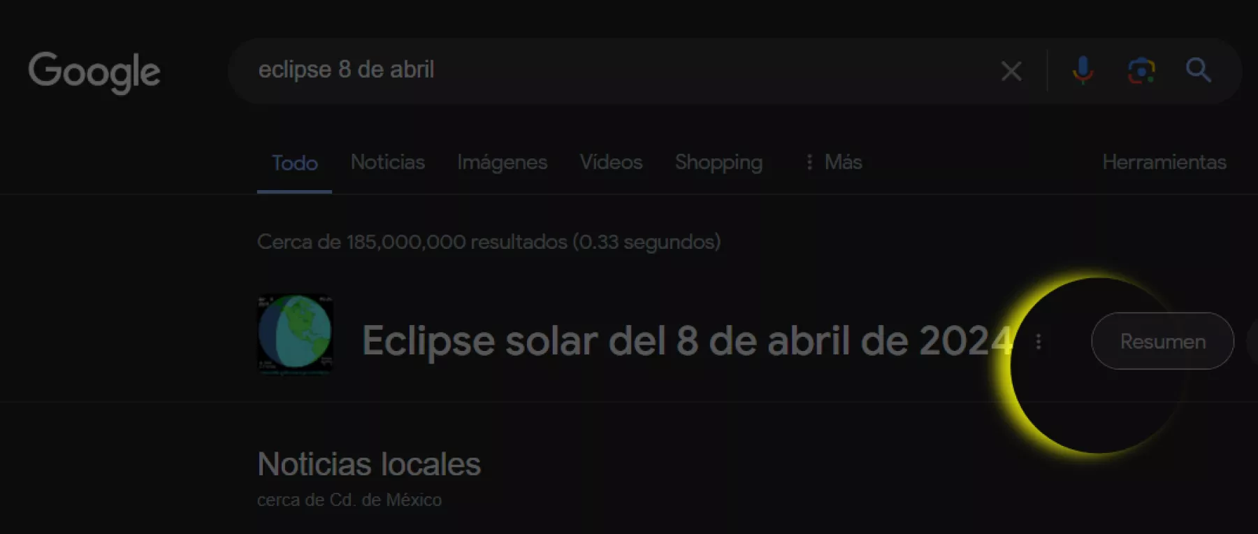 Esto pasa si buscas eclipse 8 de abril en Google