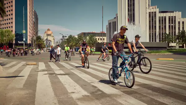 Bicycle riding in the business district of Mexico City, Mexico.