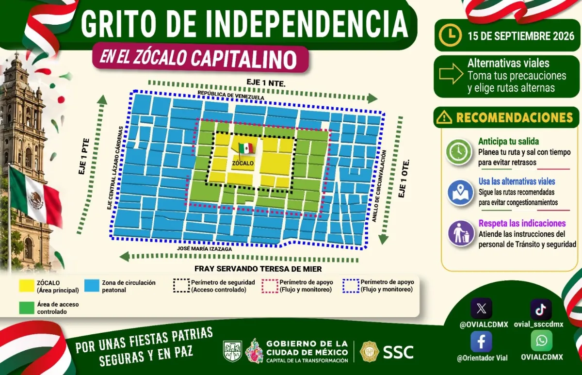 Mapa de calles cerradas el 15 de septiembre 2026 en la CDMX.